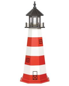 5' Amish Crafted Wood Garden Lighthouse - Assateague - Cardinal Red & White