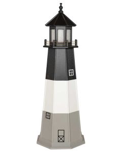 6' Amish Crafted Wood Garden Lighthouse w/ Base - Oak Island - Black, White & Light Grey