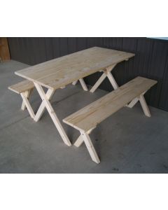5' Crosslegged Yellow Pine Economy Picnic Table w/ 2 Benches - Unfinished