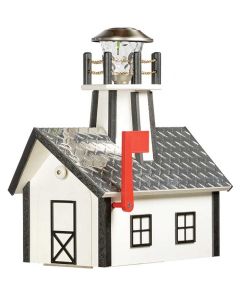 Deluxe Poly Lighthouse Mailbox w/ Aluminum Diamond Plate Roof - Whie & Black