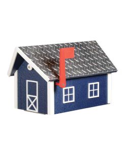 Deluxe Poly Barn Mailbox w/ Aluminum Plate Roof - Patriot Blue w/ White Trim