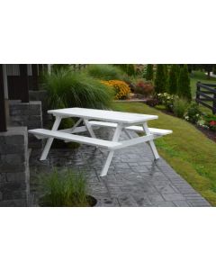 4' Yellow Pine Picnic Table w/ Attached Benches -White