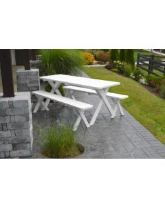 6' Crosslegged Yellow Pine Picnic Table w/ 2 Benches - White
