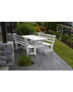 4' Traditional Yellow Pine Picnic Table w/ 2 Backed Benches  - White
