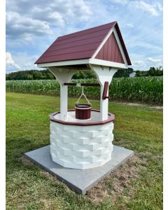 Jumbo Poly Lumber Wishing Well - White Base, Cherrywood Roof/Trim