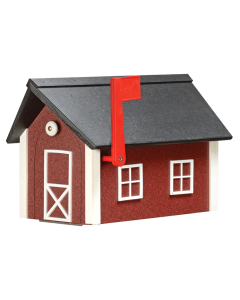 Deluxe Standard Poly Barn Mailbox - Cherrywood & White - Black Roof