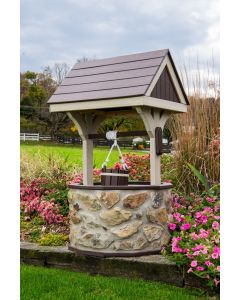 Large Poly Lumber/Stone wishing well - Birchwood/Brown/Brown Stone/Tan Grout